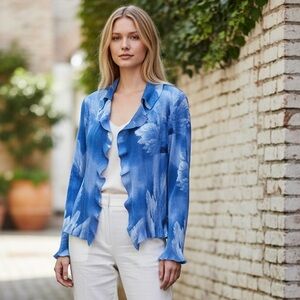Caeliann‎ Ruffled Blue Print Open Front Jacket